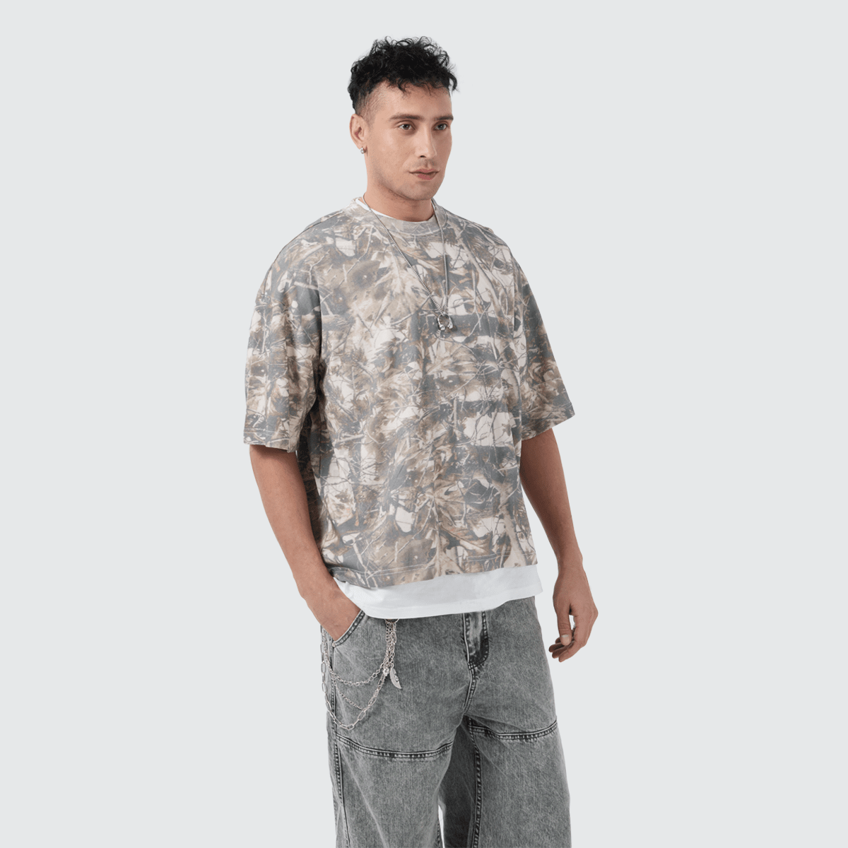 Unisex Heavyweight Cropped Camouflage Tree Print T-Shirt (270GSM)