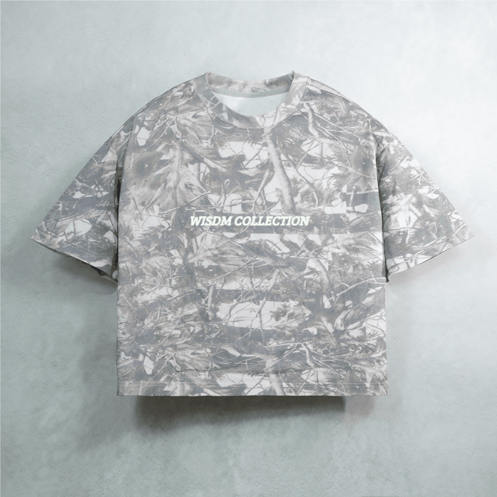 Unisex Heavyweight Cropped Camouflage Tree Print T-Shirt (270GSM)