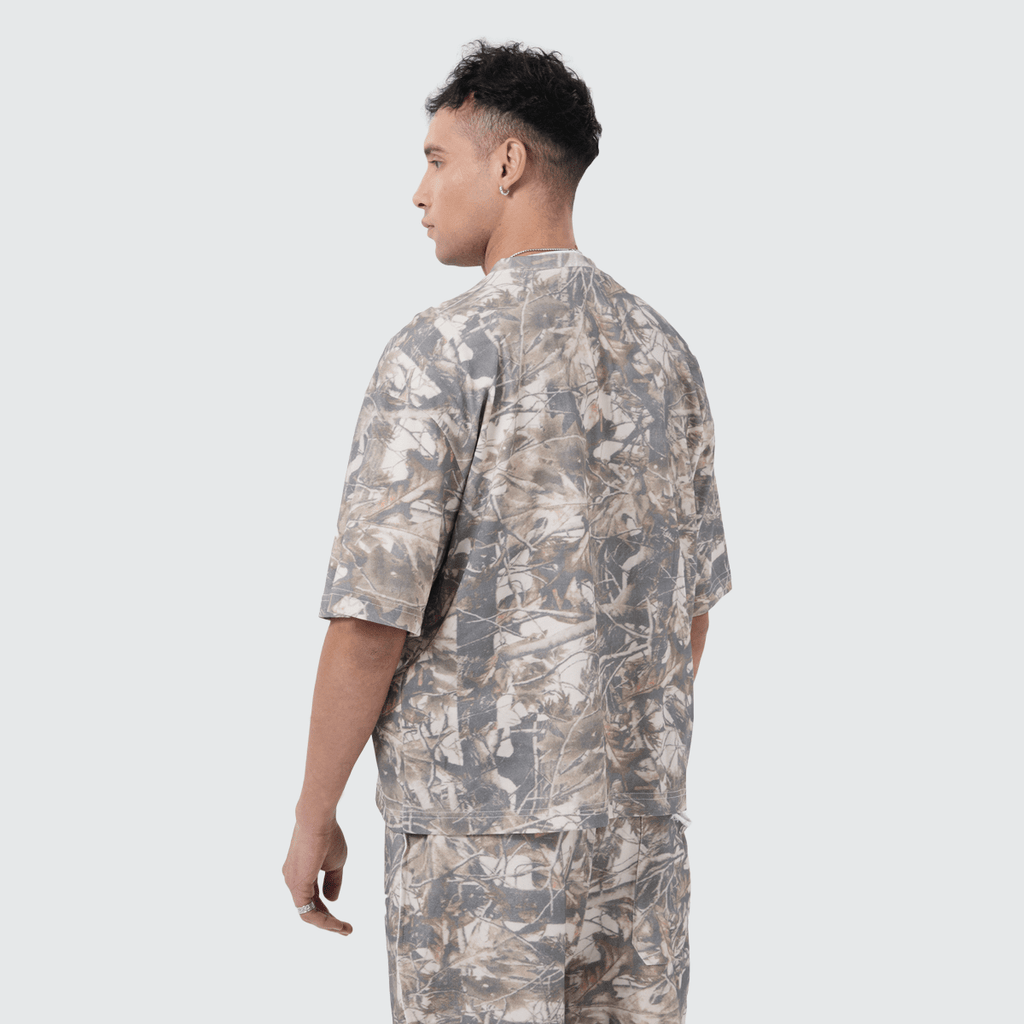 Unisex Heavyweight Cropped Camouflage Tree Print T-Shirt (270GSM)