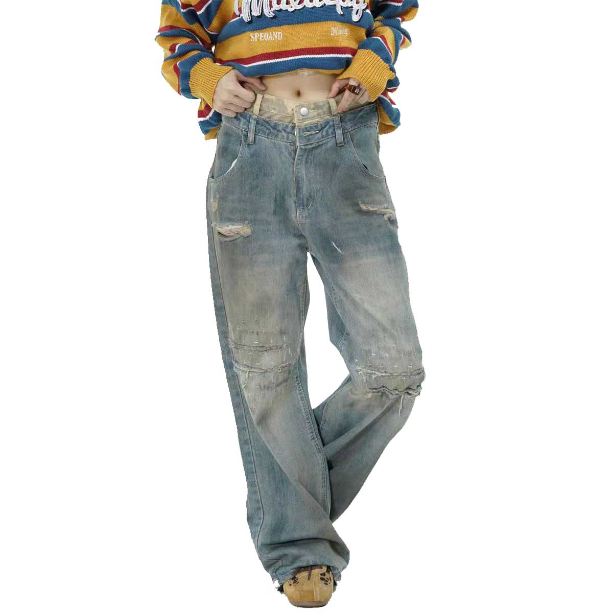 Vintage - inspired Street - style Women's Ripped Jeans