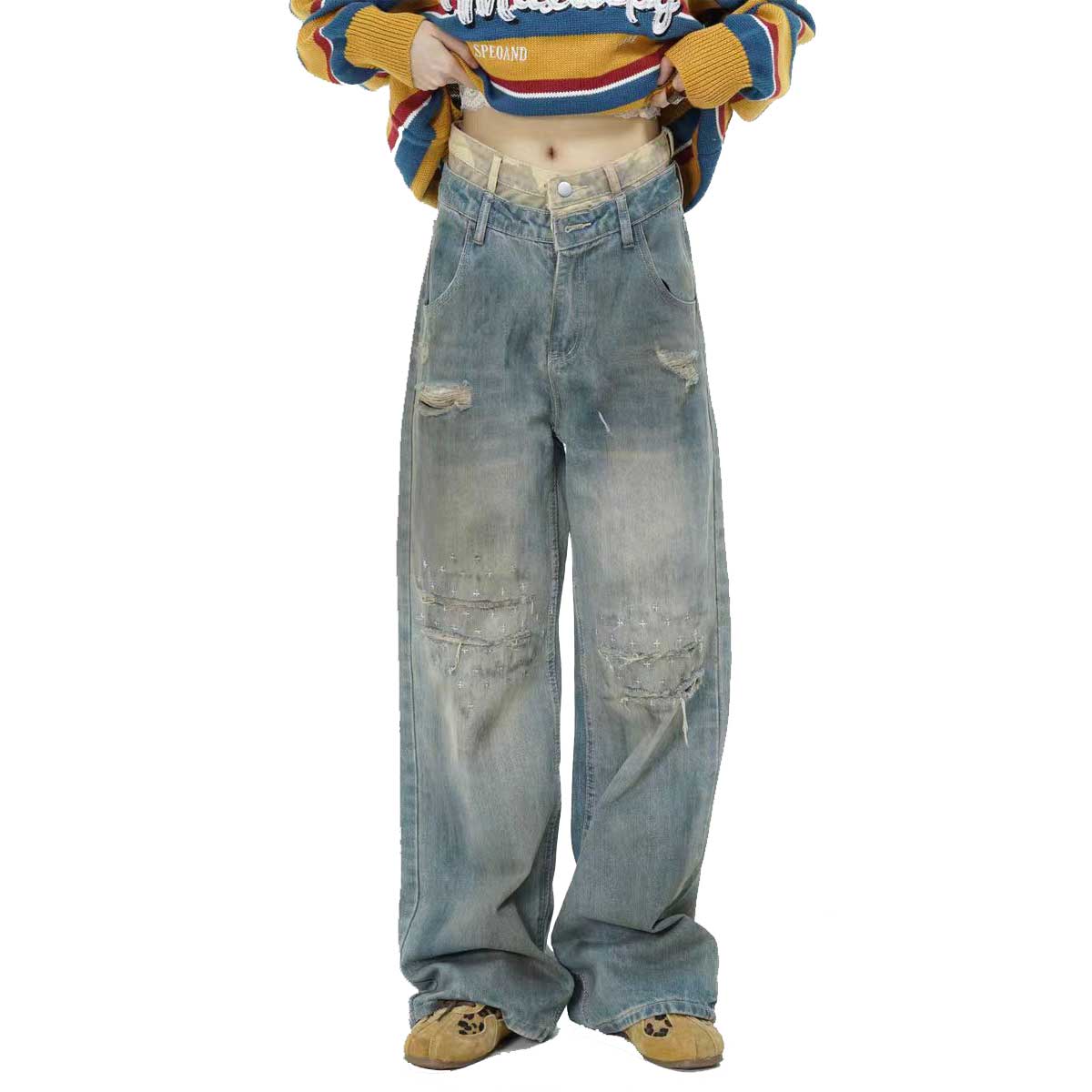 Vintage - inspired Street - style Women's Ripped Jeans