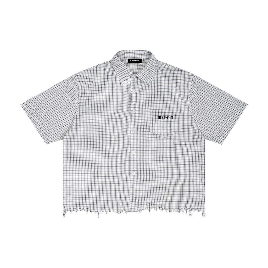 Unisex Distressed Plaid Boxy Shirt