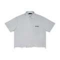 Unisex Distressed Plaid Boxy Shirt
